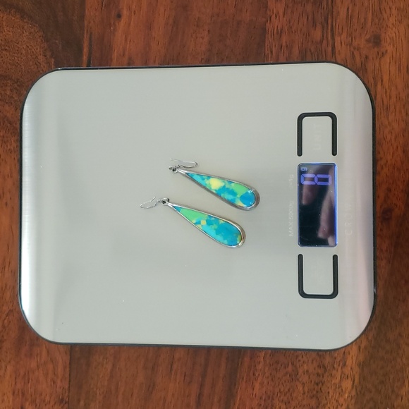 VINTAGE Sterling Silver Enamel Teardrop Earrings • Modernist Dangle - Picture 11 of 11